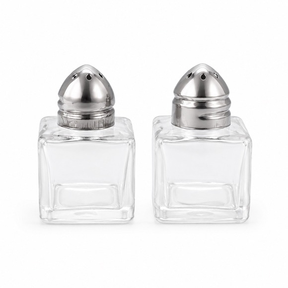 Other - Square Glass Salt and Pepper Shakers Set Chrome Metal Lids Clear Kitchen Dining